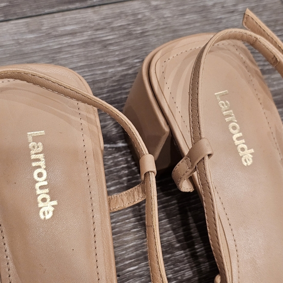 Larroude Slingback Block Heel Nude Leather Pumps Maria Tan Sz 7 - Picture 9 of 16